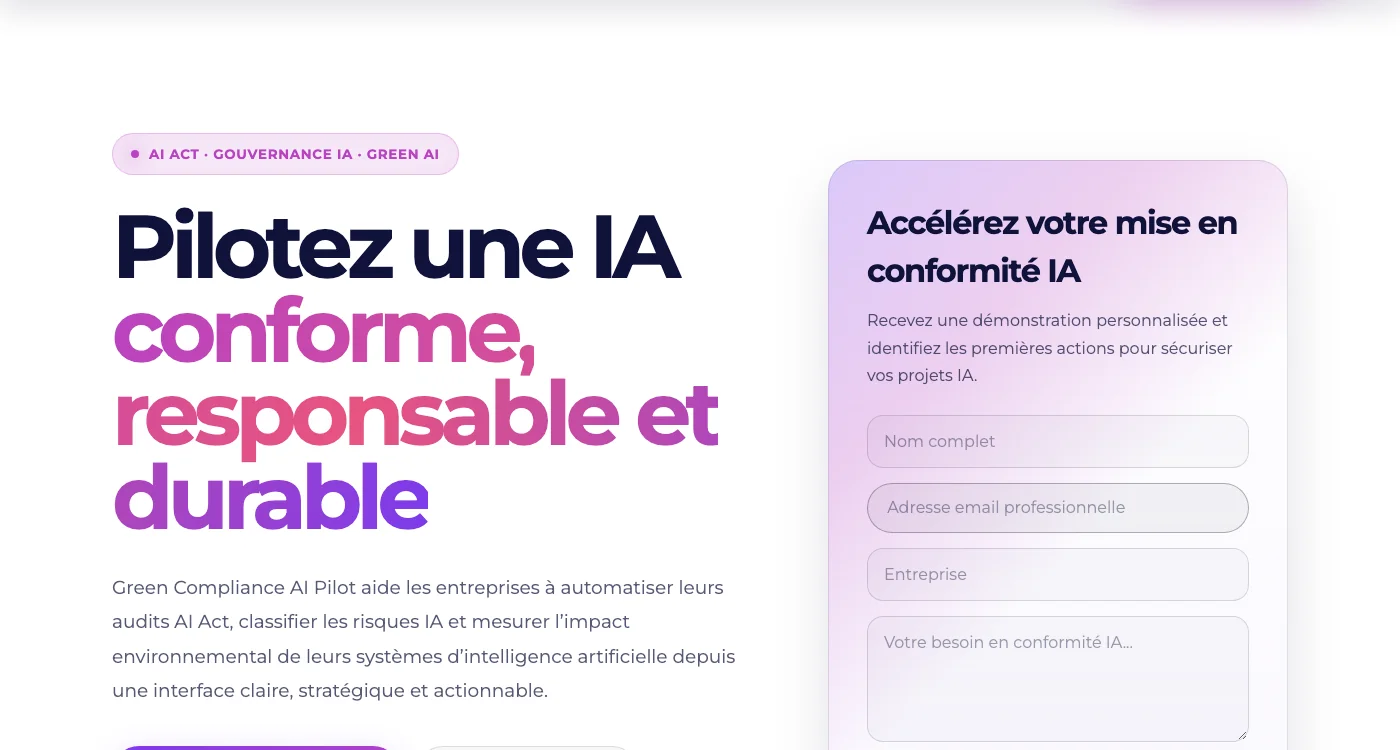 Aperçu de la plateforme Green Compliance AI